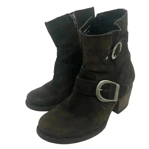 Born Dark Brown Suede Buckled Distressed Booties Women's Size 6.5 - Picture 2 of 13